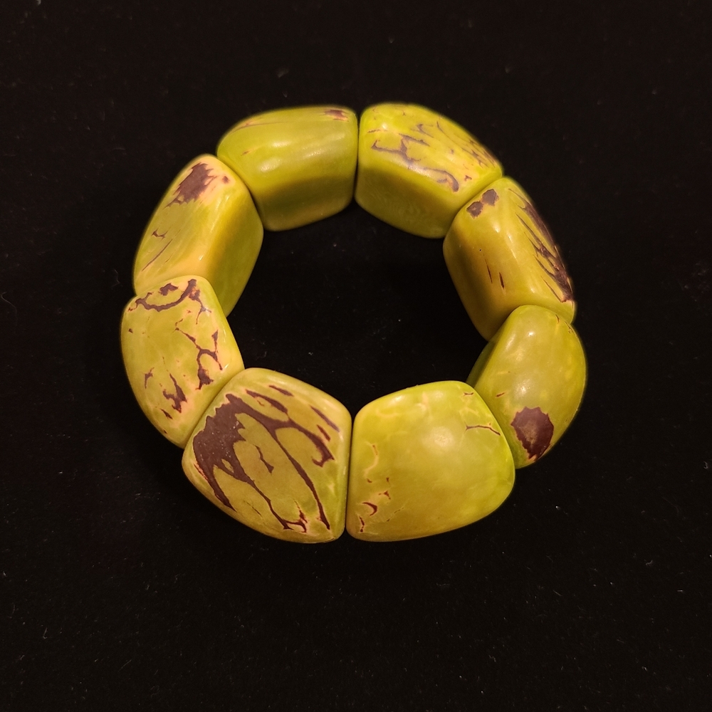 Green and Brown Stone Stretch Bangle Bracelet - Picture 2 of 5
